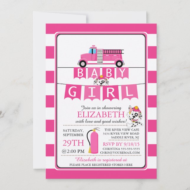 Cute Dalmation Fire Truck Baby Shower Invitation (Front)