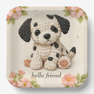 Cute Dalmation Puppy Floral Paper Plates