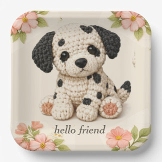 Cute Dalmation Puppy Floral Paper Plates
