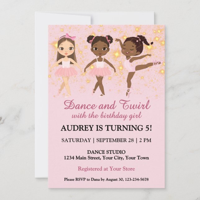 Cute Dance and Twirl Girl Birthday Party Invitation (Front)