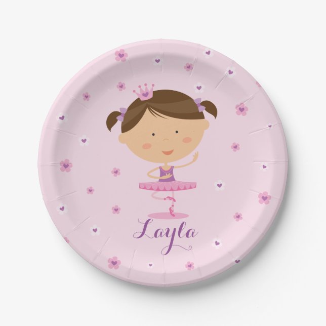 Cute Dancer Ballerina Girl Paper Plate (Front)