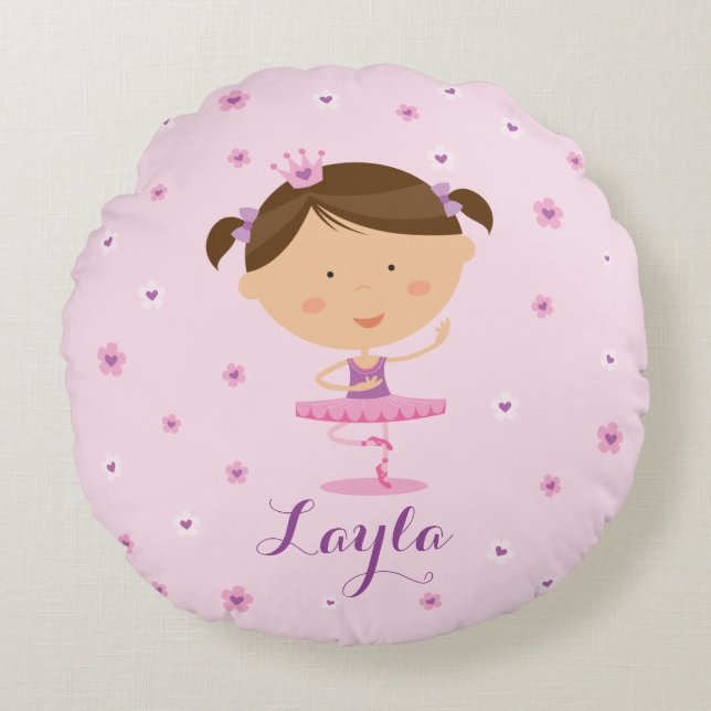 Cute Dancer Ballerina Girl Round Pillow (Front)