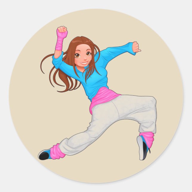 Cute dancer hip hop girl classic round sticker (Front)
