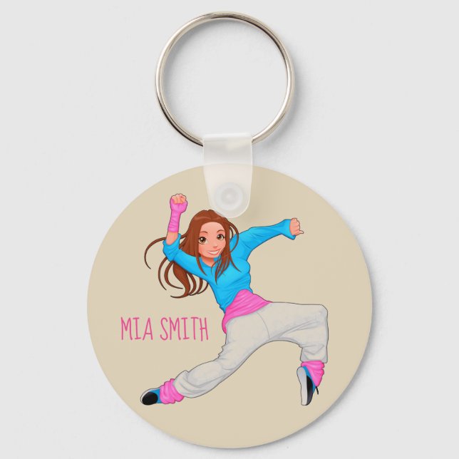 Cute dancer hip hop  personalised name keychain (Front)