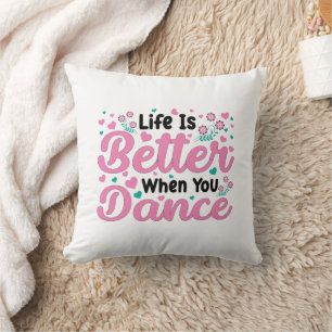 Cute Dancer Saying Pink & Teal Confetti Throw Pillow