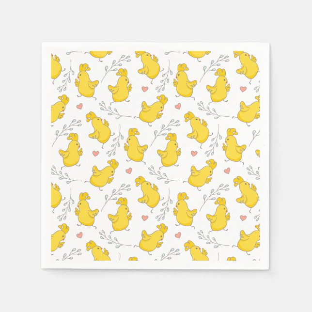 Cute Danching Yellow Easter Chicks  Napkins (Front)