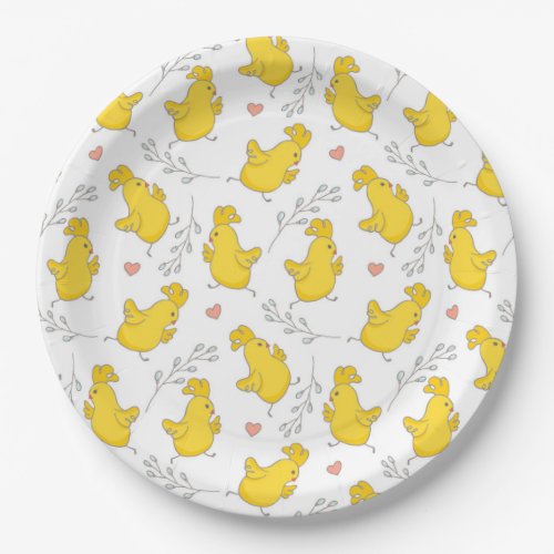 Cute Danching Yellow Easter Chicks  Paper Plates