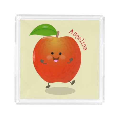 Cute dancing apple cartoon illustration acrylic tray