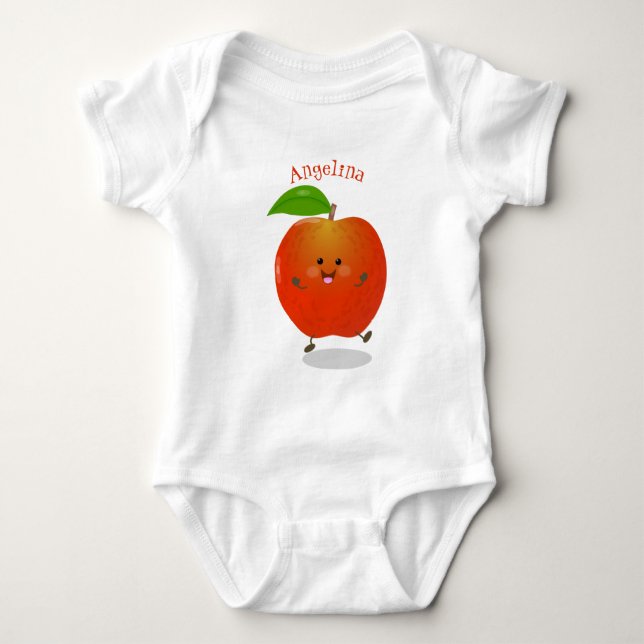 Cute dancing apple cartoon illustration baby bodysuit (Front)