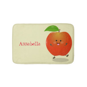 Cute dancing apple cartoon illustration bath mat