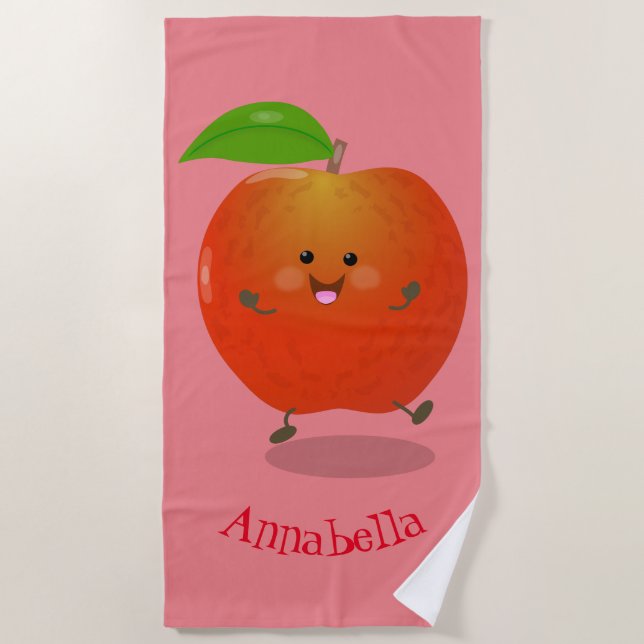 Cute dancing apple cartoon illustration beach towel (Front)