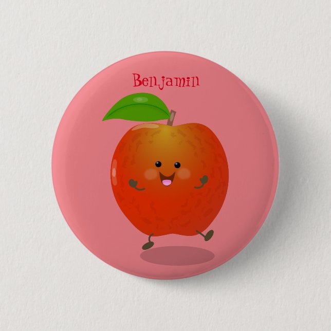 Cute dancing apple cartoon illustration button (Front)