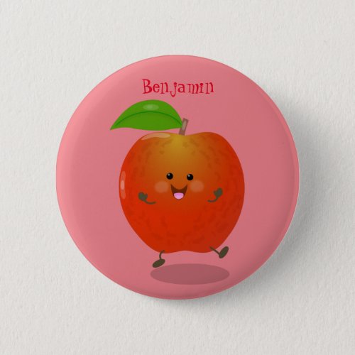 Cute dancing apple cartoon illustration button