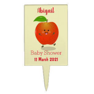 Cute dancing apple cartoon illustration cake topper