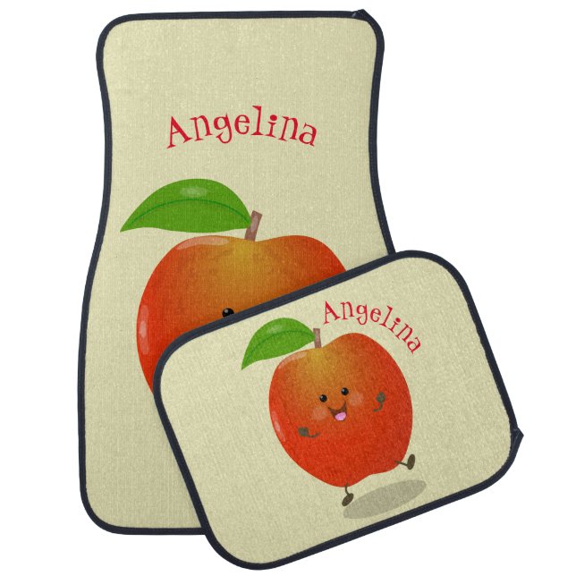 Cute dancing apple cartoon illustration  car floor mat (Set)