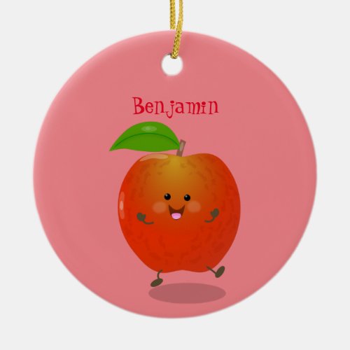 Cute dancing apple cartoon illustration ceramic ornament