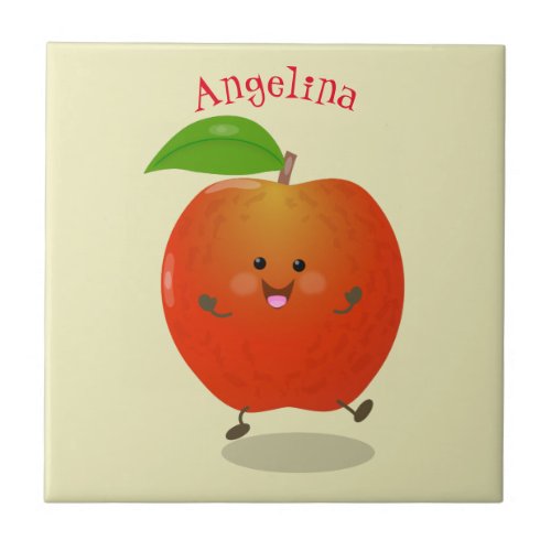 Cute dancing apple cartoon illustration ceramic tile