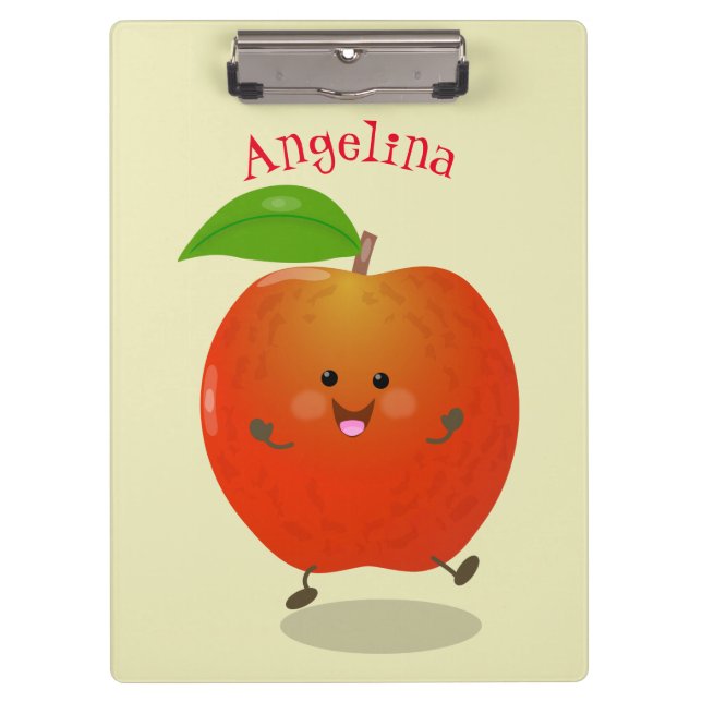 Cute dancing apple cartoon illustration clipboard (Front)