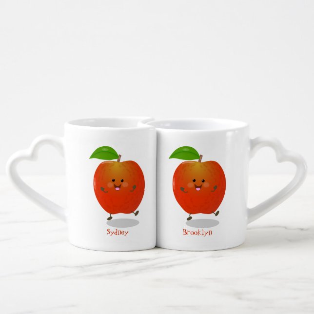 Cute dancing apple cartoon illustration coffee mug set (Back Nesting)