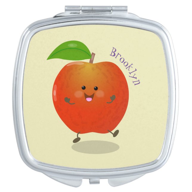 Cute dancing apple cartoon illustration compact mirror (Front)