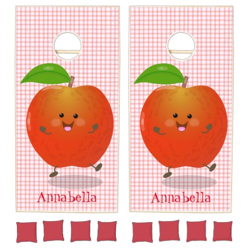 Cute dancing apple cartoon illustration cornhole set