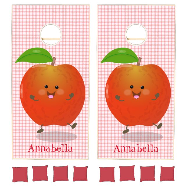 Cute dancing apple cartoon illustration cornhole set (Set)