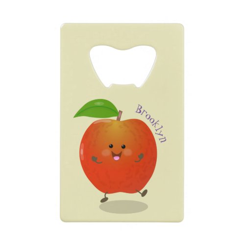 Cute dancing apple cartoon illustration credit card bottle opener