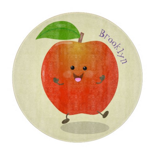 Cute dancing apple cartoon illustration cutting board