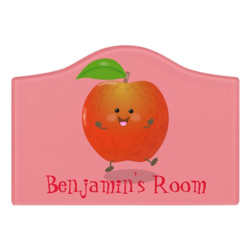 Cute dancing apple cartoon illustration door sign