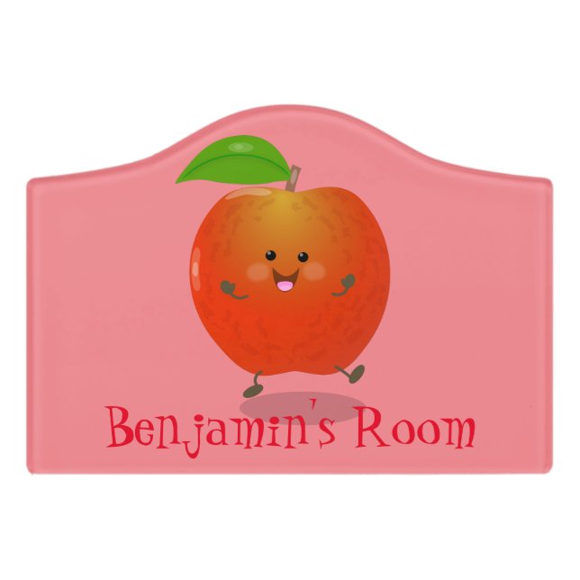 Cute dancing apple cartoon illustration door sign (Small Crest Front)