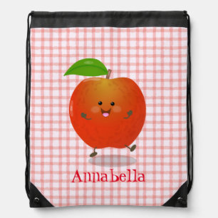 Cute dancing apple cartoon illustration drawstring bag