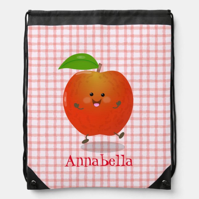 Cute dancing apple cartoon illustration drawstring bag (Front)