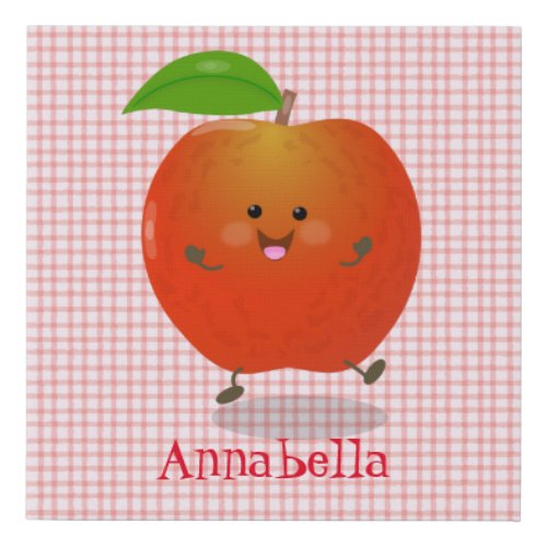 Cute dancing apple cartoon illustration faux canvas print