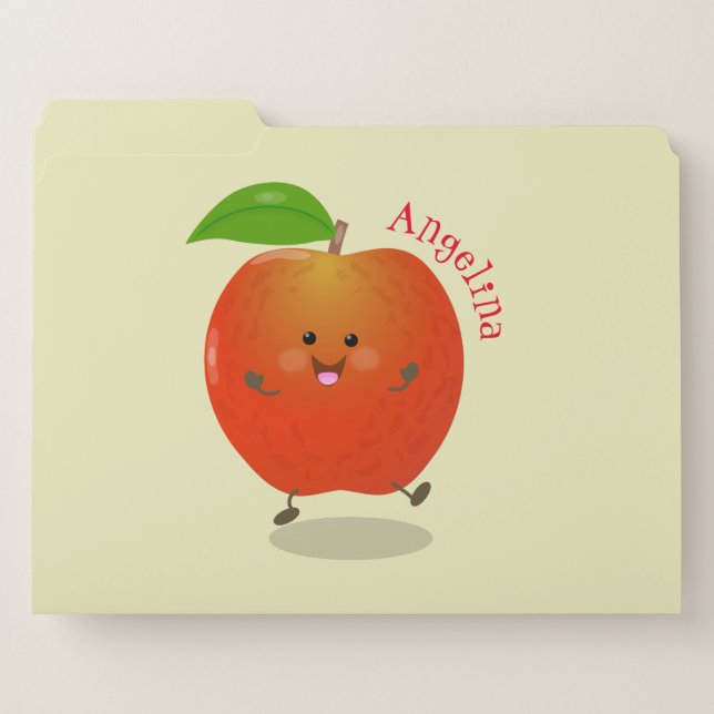 Cute dancing apple cartoon illustration file folder (Front Left)
