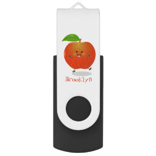 Cute dancing apple cartoon illustration flash drive