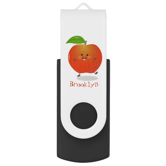 Cute dancing apple cartoon illustration flash drive (Front Vertical)
