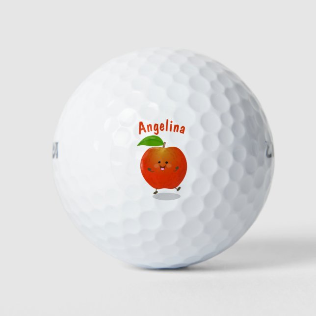 Cute dancing apple cartoon illustration golf balls (Front)