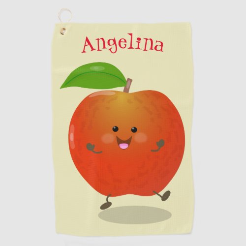 Cute dancing apple cartoon illustration golf towel