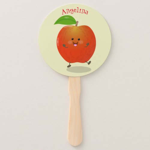 Cute dancing apple cartoon illustration hand fan