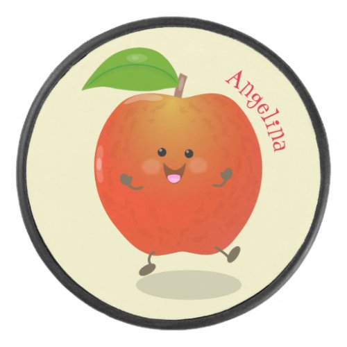 Cute dancing apple cartoon illustration hockey puck