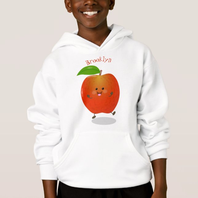 Cute dancing apple cartoon illustration hoodie (Front)