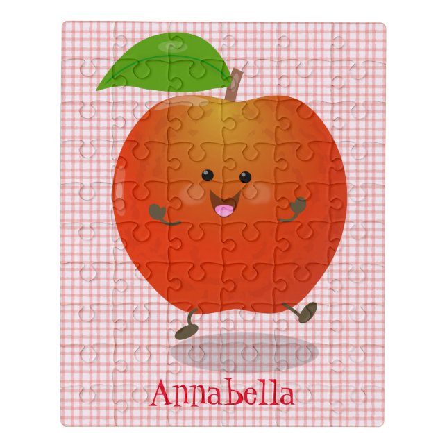 Cute dancing apple cartoon illustration jigsaw puzzle (Puzzle Vertical)