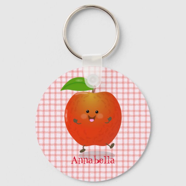 Cute dancing apple cartoon illustration keychain (Front)
