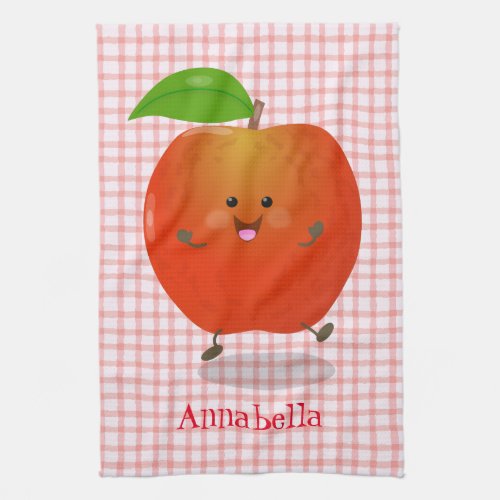 Cute dancing apple cartoon illustration kitchen towel