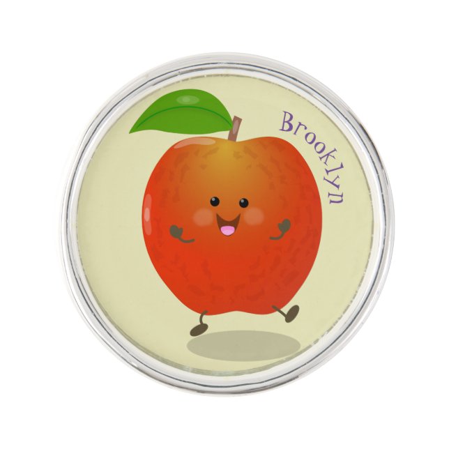 Cute dancing apple cartoon illustration lapel pin (Front)