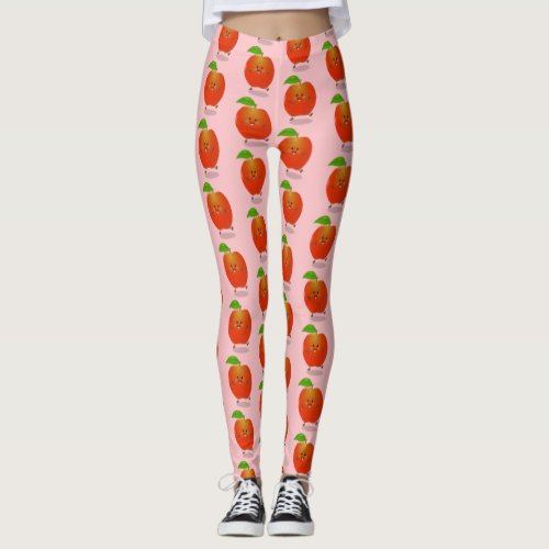 Cute dancing apple cartoon illustration leggings