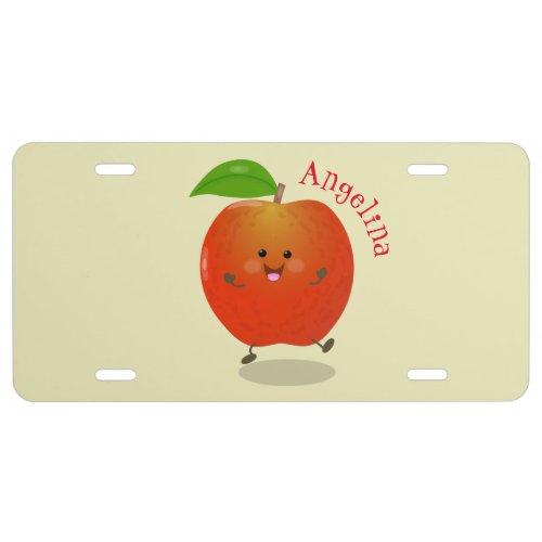 Cute dancing apple cartoon illustration license plate