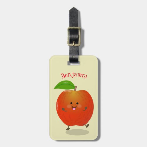 Cute dancing apple cartoon illustration luggage tag