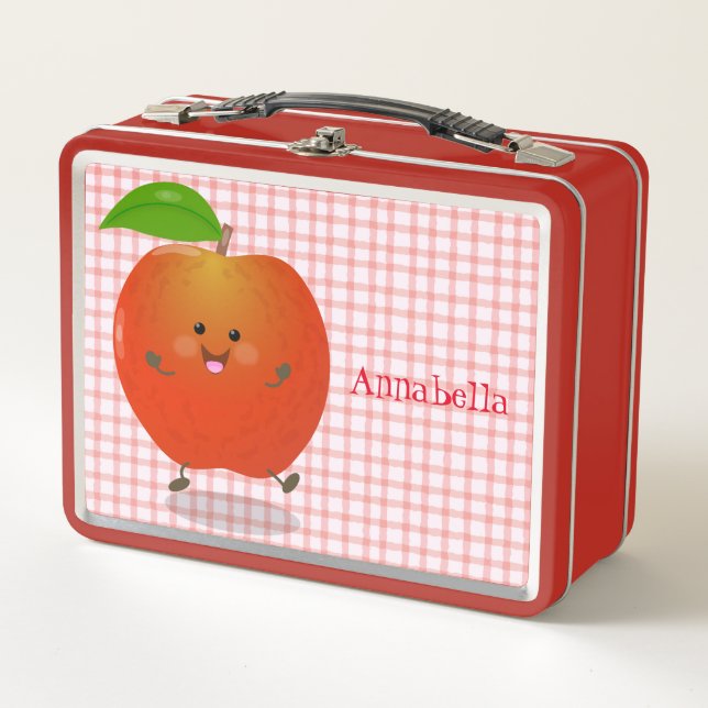 Cute dancing apple cartoon illustration metal lunch box (Front)