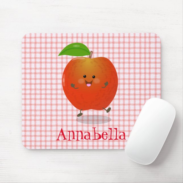 Cute dancing apple cartoon illustration mouse pad (With Mouse)